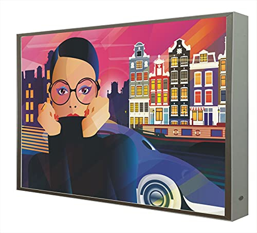CCRETROILUMINADOS Bild mit Rahmen aus Holz, weiß lackiert, beleuchtet mit LEDs, Serie Pop Art Amsterdam