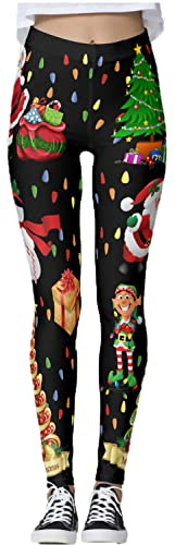Kamviluer Jul leggings kvinnor juldräkt leggings träning löpning jul tights stretch roliga byxor, A-xmas16, 32/38