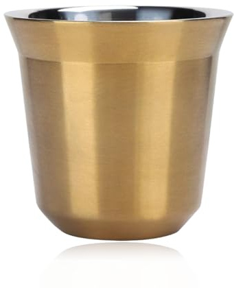 Cyrank Metall Espressotassen, Espresso tasse, Edelstahl Espressotassen, Trinkbecher, Doppelwandige Kaffeetasse, Espressobecher, Stapelbare Metall Trinkgläser für Zuhause(Gold)