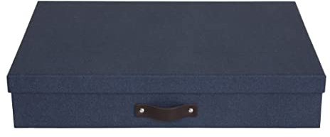 Bigso Box of Sweden Scatola per documenti in formato A3 – Porta documenti con coperchio e maniglia – Scatola portaoggetti in pannelli di fibra e carta effetto lino – Blu (blu)