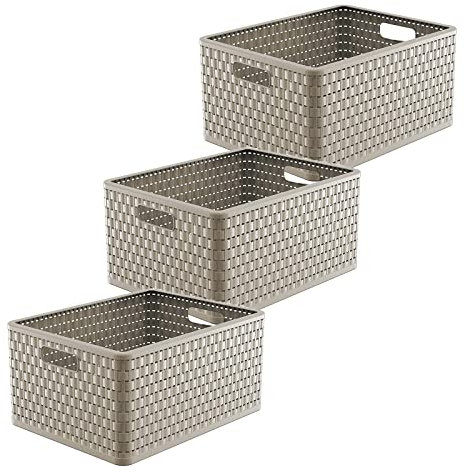 Rotho Country 3er-Set Aufbewahrungsbox Rattan-Optik, Kunststoff (PP) BPA-frei, Cappuccino, 3 x A4+/28l, (43 x 33 x 21,5 cm), 3