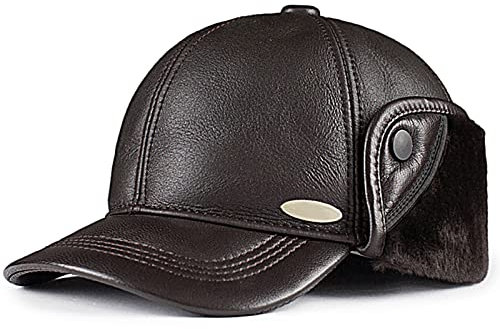 JIARY Mütze Herren,Fliegermütze,Outdoor-Lederhut Für Herren Mit Winddichter, Warmer Ohrenschützer-Lederhut,Trappermütze Aus Für Herren,Dark Brown,XXL (59~60cm)