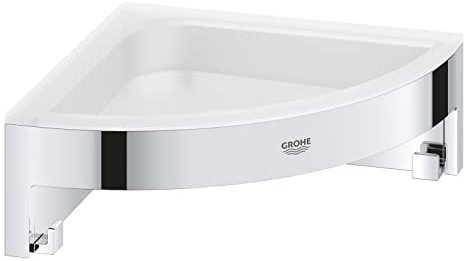 GROHE Start Cube, Eck-Seifenschale für die Dusche oder Badewanne, ohne Bohren (zum Kleben oder Bohren, inkl. Schrauben & Dübel, ohne Kleber, verdeckte Befestigung, langlebig), eckig, chrom, 41106000