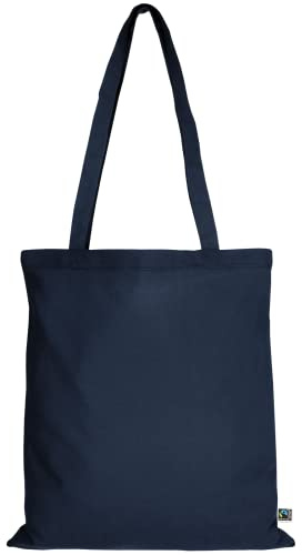 TEXXILLA 10er | 100er | 250er Pack Fairtrade Baumwolltasche - 14 Farben | mit Zwei Langen Henkeln | 38x42cm | Jutebeutel | Einkaufstasche | unbedruckt, Farbe:dunkelblau, Menge:10