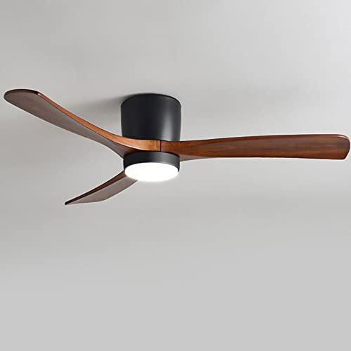 Low Profile Black Ceiling Fans with 28W LED Lights Modern Smart Ceiling Fan with Remote for Bedroom Dining Room - Walnut 56in Ceiling Fan with Light for Indoor, 3 Blade Fan Reversible Timer Quiet