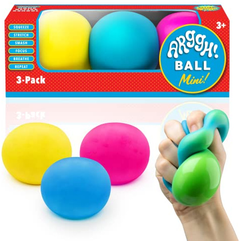Power Your Fun Arggh Mini Stress Balls for Adults and Kids - 3pk Squishy Stress Balls, Color Changing Resistance Fidget Toys, Sensory Stress Relief Squeeze Toys Squishy Toy (Yellow, Pink, Blue)