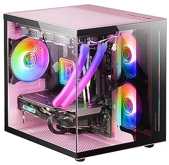 Mars Gaming MC-View, Boîtier Mini-Tour Gaming Micro-ATX, Verre Trempé 90° sans Cadre, Structure Modulaire Double Chambre, Support Complet pour Refroidissement Liquide, Blanc