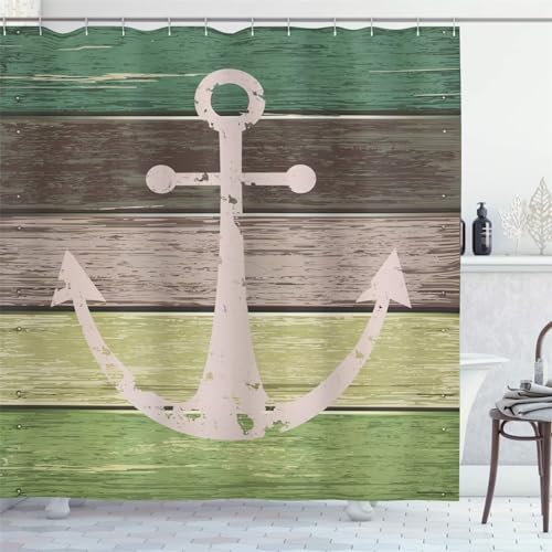 Duschvorhang Nautischer Anker 240x180cm, Gewichteter Saum, Schnell Trocknend Polyestergewebe Badezimmerzubehör, Waschbar Bad Vorhang Bohemien Shower Curtain mit Haken, für Badewanne/Dusche W-672
