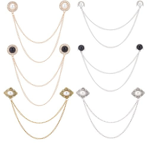 GOMAKERER 6 Stück 6 Stile Pullover-Ketten-Clips, Legierung Perle Schal Clips Kragen Halter Dekorationen Mischfarbe Strickjacke Clip Kragen Pins Kleid Pullover Kragen Brosche Für Frauen Geschenke