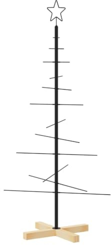 vidaXL Arbre de Noël en Métal avec Base en Bois, Sapin de Noël, Support d'arbre de Fête, Ornement de Noël Vacance Intérieur, Noir 120 cm