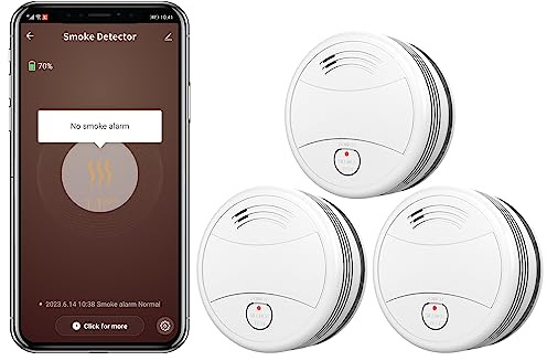 LWOHSI Rauchmelder, WLAN-Rauchmelder mit austauschbarer Batterie, App-Benachrichtigungen, EN-Zertifizierung, PA-443, 1er-Pack (3)