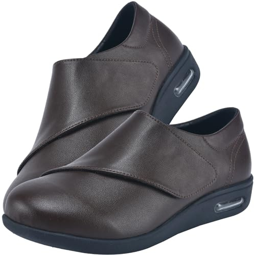 Aocase Zapatos Fascitis Plantar Zapatos pies Anchos Mujer Ancho Especial Cuero PU Zapatos sin Cordones ortopédicos diabéticos,Marrón,39 EU