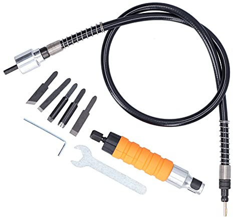 Juego de Herramientas de Cincel para Tallar Eléctrico con Eje Flexible, 5 Cuchillos, Llave Pequeña, Kit de Grabado Multiusos para Taladro Eléctrico, Amoladora