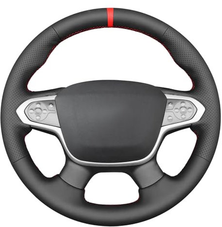 MEWANT Stitch Schwarzer Echtleder-Lenkradbezug, kompatibel mit Chevrolet (Chevy) Colorado 2015–2018/Traverse 2018–2024