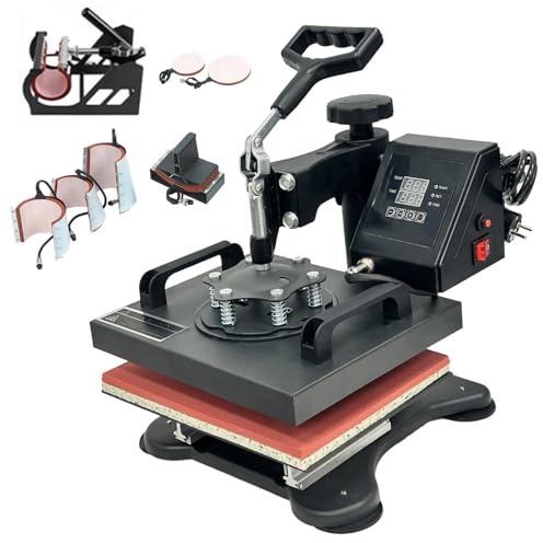 SDKEHUI Hitzepresse Transferpresse Schwarz 25x30cm,8'in'1 Multifunktionsgerät Heißpresse Maschine, Textilpresse Sublimation T-Shirtpresse Tasse Hut Teller 360-Grad-Drehbar, Keine Montage Erforderlich