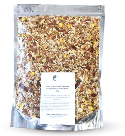 Parrot Essentials Low Sunflower African Grey Parrot Food (1Kg) | Nutritious for All Life Stages - Low-Fat Parrot Seed Mix with 20+ Essential Ingredients