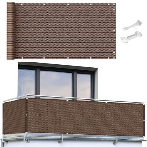 Balcon Privacidad 65 x 750 cm Resistente Al Viento y Transpirable Revestimiento para Balcón con Ojales, Cordón para Balcón Jardín, Marrón