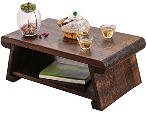 UYDJAKX Beistelltische Couchtisch, Vintage, 2-stufiger Meditationstisch mit Ablage, Tisch, Zen-Teetisch, multifunktionaler Holztisch (Farbe: Braun, Größe: 60 x 35 x 24 cm) Star of Light