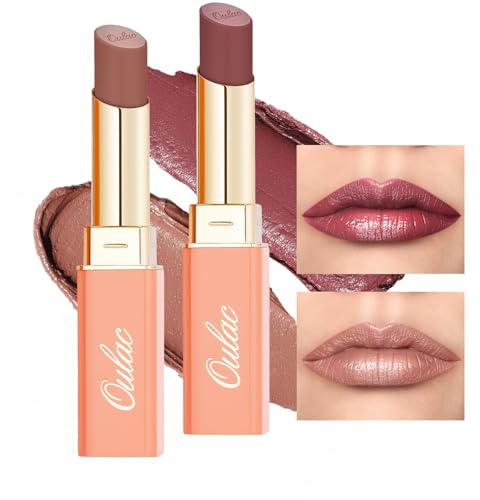 Oulac Satin Matte Lipstick Set - Long Lasting Lip Stick Kit, Full Coverage with Smooth Cream Texture Lip Colour, Moisturizing & Weightless Formula Lip Makeup, Vegan, 4.3g, (04+08)