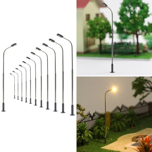 HOHOVYVY 12 Stücke Straße Lichter Modell,Modellbahn Spur N,Modell Eisenbahn Warm Weiß Lampe Post Straße Licht Einzigen Kopf 14CM