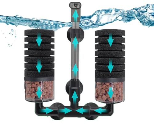 Akvarier dubbelt svampfilter, tyst luftkraft akvarium filter, nedsänkbart skumfilter med svamp biokemiska filter för akvarium som ökar och vattenrengöring