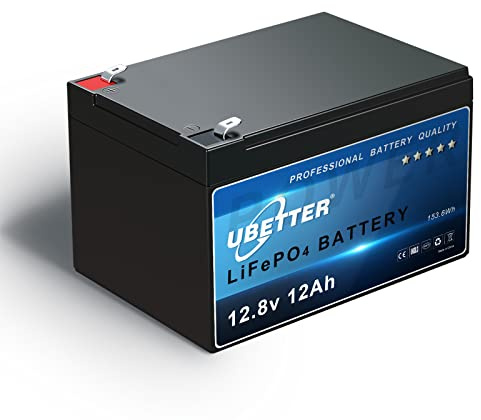 UBETTER 12V 12AH LiFePO4 Batería Recargable con 12A BMS, 4000+ Ciclo Profundo, Bateria Litio 12v 12ah 153,6Wh