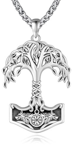 KATHLU Collier avec pendentif arbre de vie pour hommes et femmes en argent sterling 925 - Collier arbre généalogique celtique Yggdrasil Amulette Bijoux Cadeau, M, Argent sterling, Pas de gemme