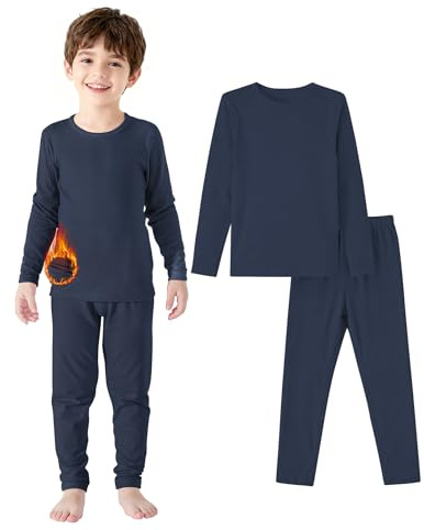 Zando Ensemble couche de base thermique pour enfants de 2 à 6 ans, haut thermique à manches longues et leggings pour enfants, bleu marine, 2-3 ans