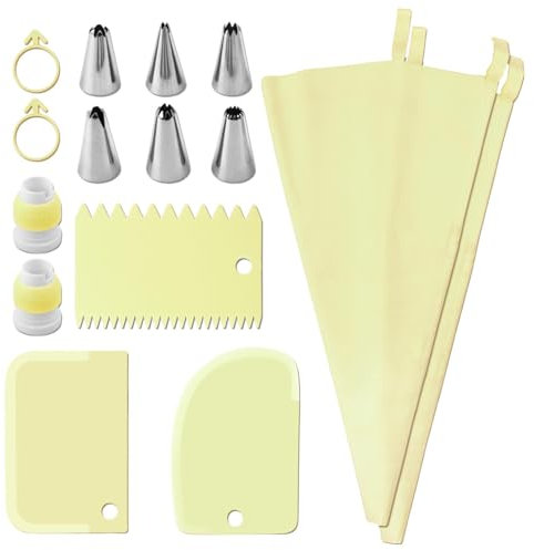 Set di sac à poche 30 cm, 15 pezzi, con 6 diversi beccucci in acciaio inox e sac à poche 3 spatole, riutilizzabili e lavabili in lavastoviglie, per decorazioni su torte, torte e biscotti