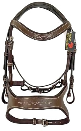 Benz Equestrian Bridle Padded Comfort Anatomical headpiece & Nosenband free rubber reins black brown full and cob horse jumping Dressage. (Brown, full/horse)