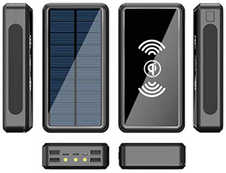 Chargeur Portable Power Bank Solaire/sans Fil/la Batterie Externe Portable est Compatible avec 99% des appareils USB du marché, Noir, 100000 mAh