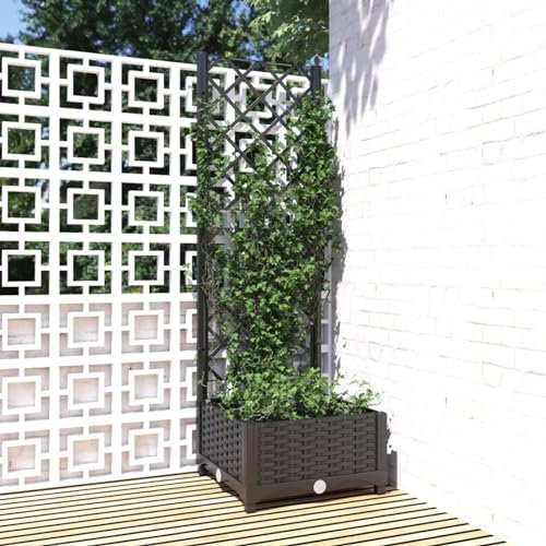 Xichuzi Jardinera con Enrejado, Jardineras Exterior, Jardinera Vertical, Celosias para Jardin, Celosia Terraza, Jardín Vertical Exterior, PP Negro 40x40x121,5 cm