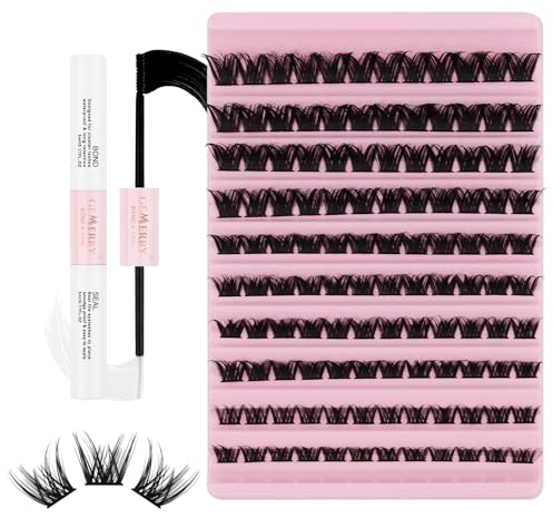 GEMERRY Faux Cils Individuel Bande Transparente Extension de Cils | Naturel Cluster Lashes avec Colle Faux Cils Bouquet Volume Russe DIY à la Maison Cils Individuels(MHL02-KIT)