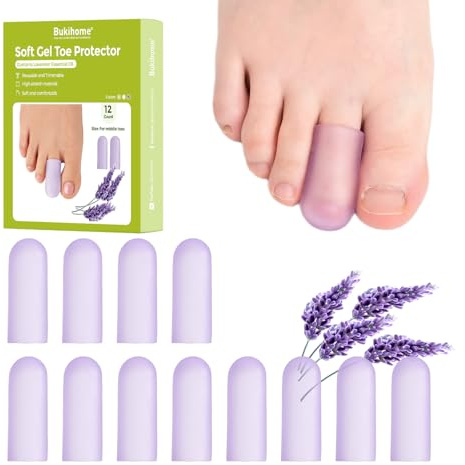 Bukihome Protector Dedos Pies Silicona - 12 Pack Gel Toe Cap Toe Protector - Protector dedo gordo pie para aliviar el dolor, protección para los dedos de los pies en caso de callos y durezas(Small)