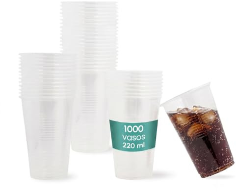 1000 vasos reutilizables plástico resistente transparentes 220ml
