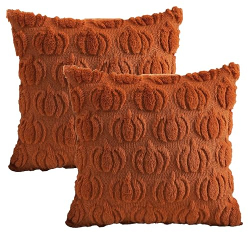EDLMKM 2 Pieces Autumn Cushion Cover, Rust Pumpkin Fall Cushion Covers, Halloween Cushion Covers 45 * 45cm, Pumpkin Decorative, Thanksgiving Decorations for Indoor Home Bedroom Couch Sofa Decor
