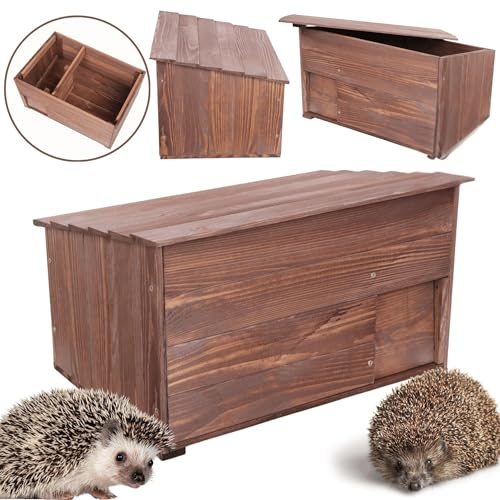 MODO24 Igelhaus aus Holz, Stabiles Igel Winterquartier mit Labyrintheingang, Boden & Trennwand, Igelhütte/Igelhotel für Winterschlaf & Nisthaus im Garten, Maße 27x45x33 cm, Braun imprägniert
