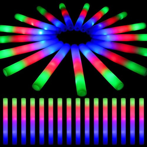 DkevEu 102pcs LED Leuchtstäbe Schaumstoff, 3 Beleuchtungsmodi - Leuchtstab LED für Party & Hochzeit, Kinderfreundliche LED Stäbe Leuchtwedel