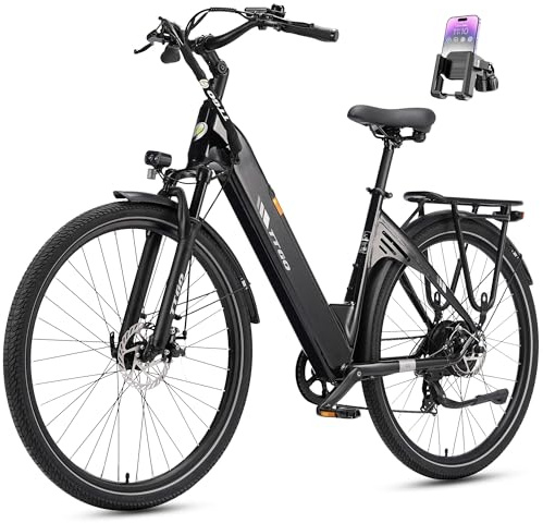 ttgo 28 Zoll E-Bike für Erwachsene, Elektrofahrrad 250W Motor 36V 18Ah Akku, 80–120 km Reichweite, 25 km/h City ebike mit 7-Gang Schaltung, LCD Display, E-Bike für Damen Herren, C3 SE (Schwarz)