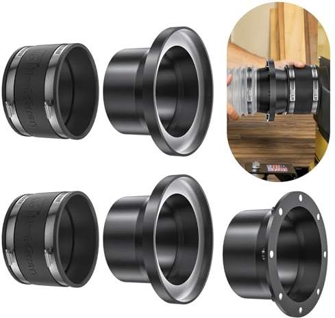 Hon&Guan 4 Magnetic Dust Collection Fittings Starter Kit, Quick Connect Hose Adapter for Woodworking Machine Ports, Fits 4” Dust Collector Hose, For Drum Sander, Jointer, Table Saw, Planer