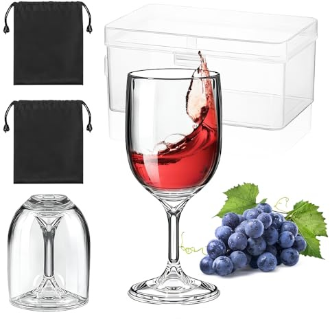 yotutun 2 Stück Weingläser Kunststoff to Go, 200ml Camping Weinglaser Plastik Gläser Tragbar Rotweinglas mit Tasche und Praktischer Box Moderne Rotweingläser für Partys Reisen Camping Picknicks