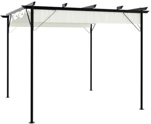 Massbinet Pergola mit Versenkbarem Dach Garten Pavillon Terrassendachung aus Metall Gartenpavillon mit verstellbares Freistehend Sonnenschutz für Terrasse und Garten Cremeweiß 3x3 m Stahl