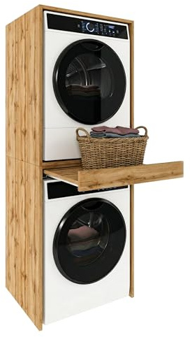 CraftPAK Armario para Lavadora y Secadora | Torre de Lavado Que Ahorra Espacio con Superficie de Trabajo extraíble | Mueble para baño y Cuarto de Lavado con Espacio de Almacenamiento