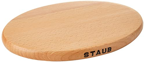 STAUB Magnetischer Untersetzer aus Holz, oval, 21x15 cm, Für alle magnetischen Töpfe und Pfannen, Buche