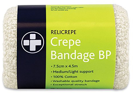 Reliance Medical White BP Grade Cotton Relicrepe Crepe Bandage Soft, Comfortable, Medium/Light Support And Non-Sterile Bandage Designed For Sprains, Strains, And Minor Aches (7.5cm x 4.5m, Pack of 10)