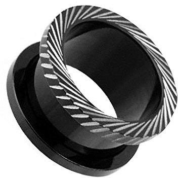 Piercingfaktor Flesh Tunnel Ohr Schraub Ear Plug Piercing Titan Schraubverschluss mit schrägen Rillen Schwarz