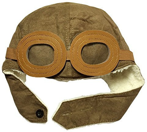 Topwon Pilotenmütze, Pilotenmütze, gehäkelt, mit Ohrenklappen, Braun