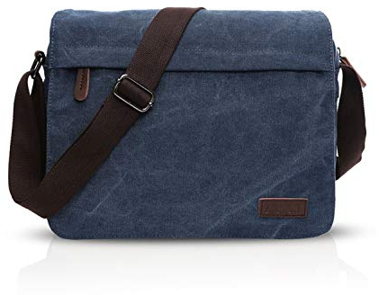 FANDARE New Umhängetasche Herren 9.7-Zoll-Laptop Studenten Reisen Postbote Crossbody Bag Große Kapazität Multi-Tasche Verschleißfest Leinwand Blau B