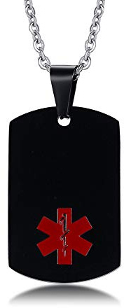 XUANPAI Edelstahl Kostenlose Gravur Dog Tag Medical Alert Personalisierte Anhänger Halskette, Schwarz