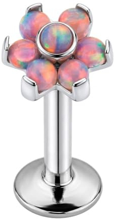 Monster Piercing G23-Titan, 7 rosa Opale, Kugelblume, Innengewinde mit 16 Gauge â€“ 10 mm Länge, Madonna Lip Labret-Schmuck